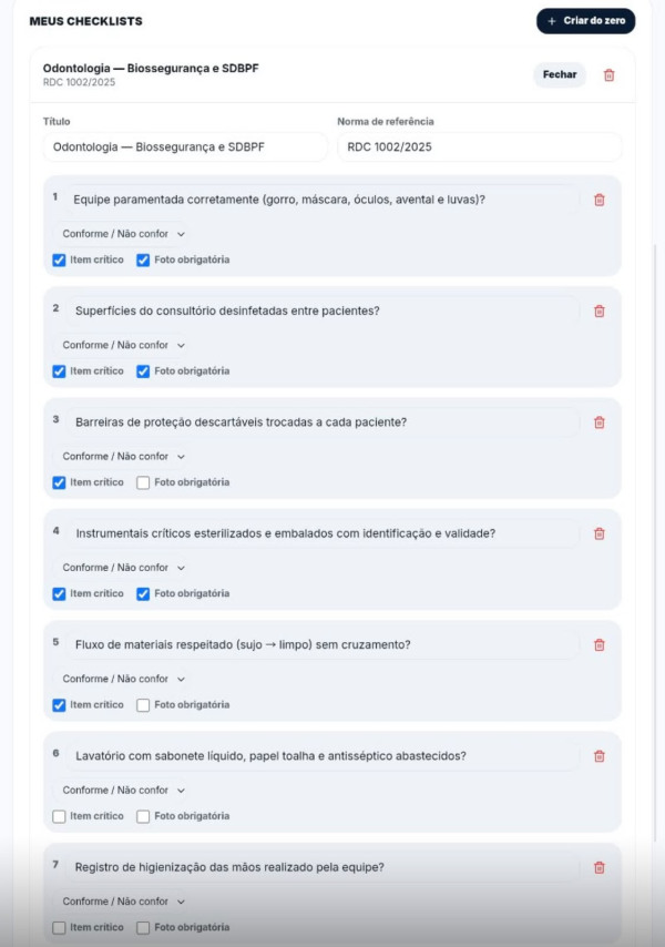 Captura real do checklist de biossegurança Oxyvra em mockup de celular